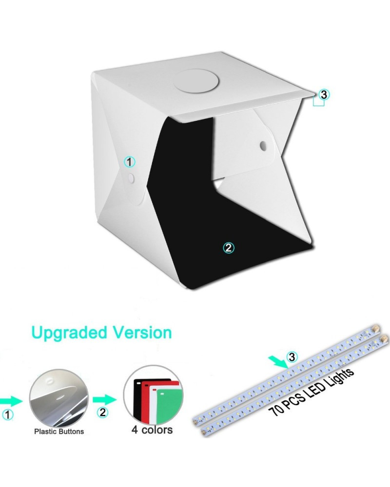 Foldable LED Light Box Softbox Kit with 4 Colors Backdrops for Photography, Built-in 2pcs LED Strips