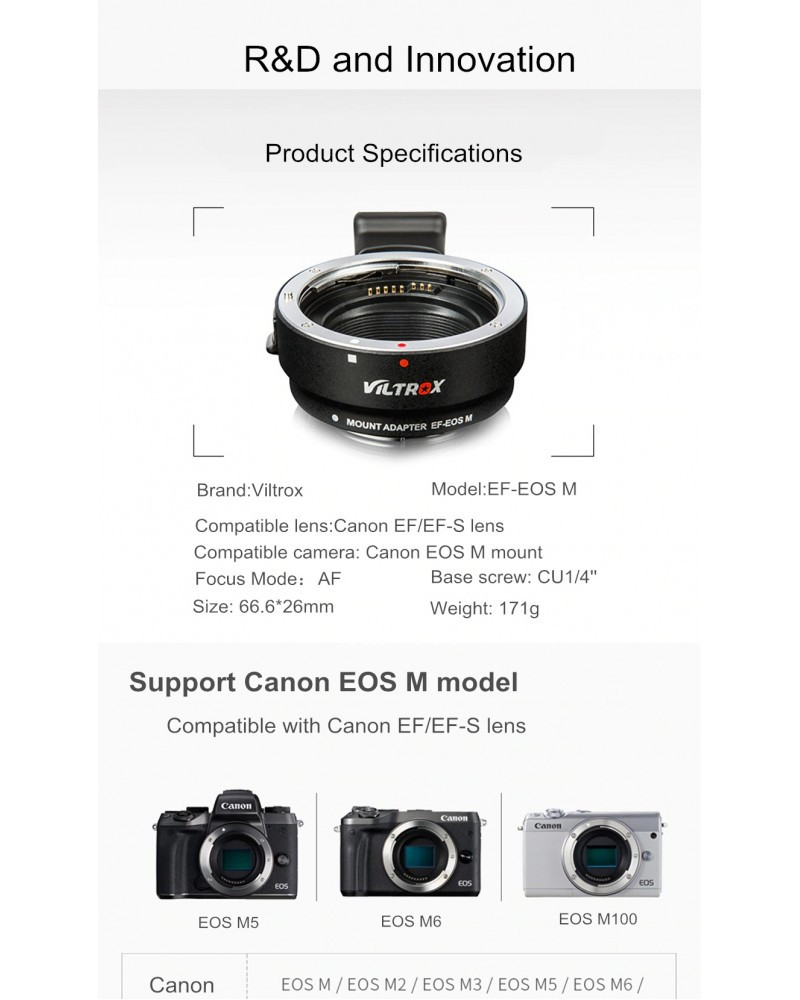 Viltrox EF-EOSM Electronic Auto Focus Lens Adapter