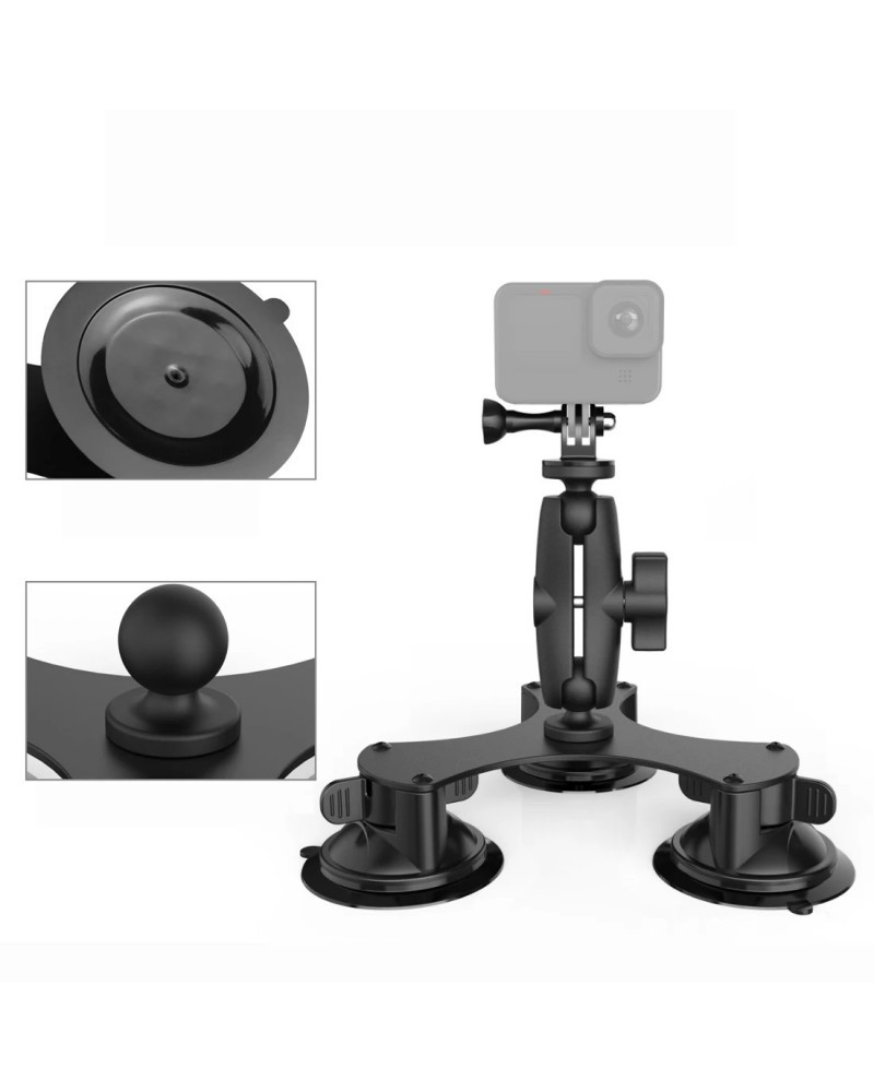 Triple Suction Cup 1/4"-20 Thread Adapter Car Mount Holder for GoPro DJI Inst360