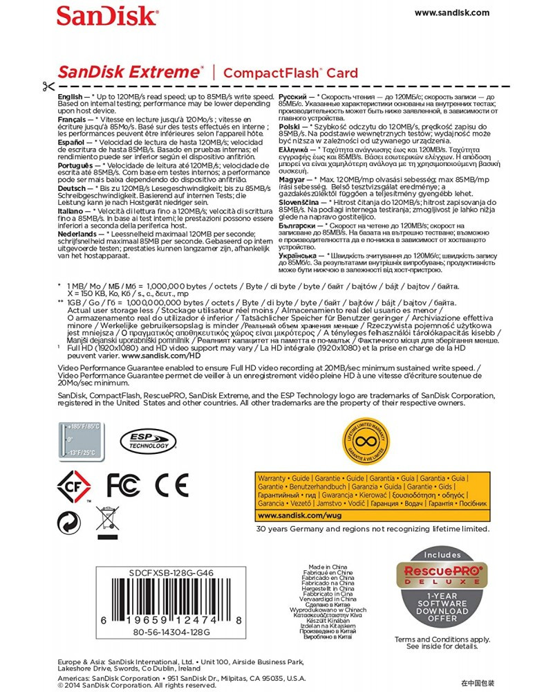 SanDisk Extreme 128GB Compact Flash Memory Card