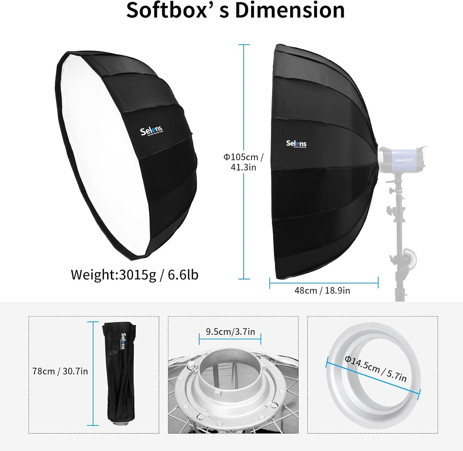 Selens 85CM Parabolic Umbrella Beauty Dish