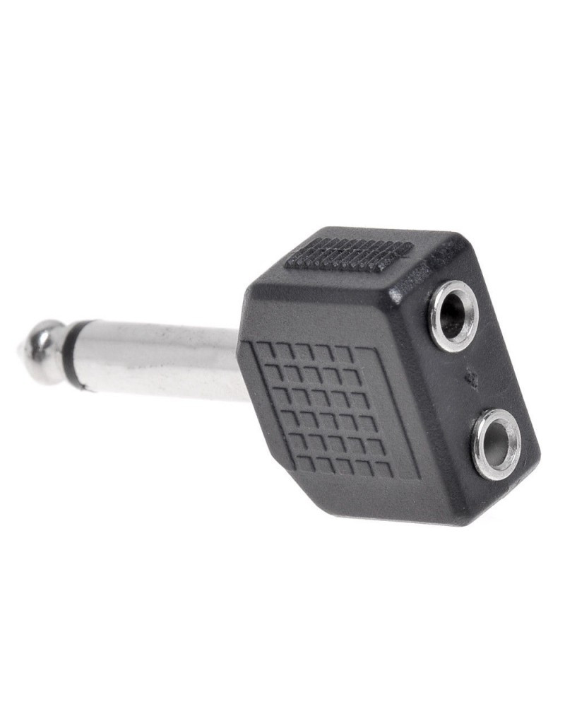 Audio 6.35mm Mono Plug Male to Dual 2 x 3.5mm F